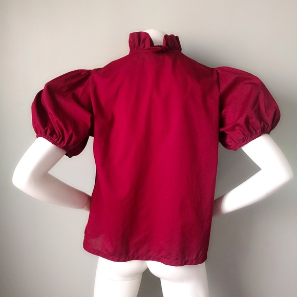 Vintage 1970s Boho Wine Huge Puff Balloon Sleeve Ruffle Blouse Shirt M v-day - Picture 5 of 7
